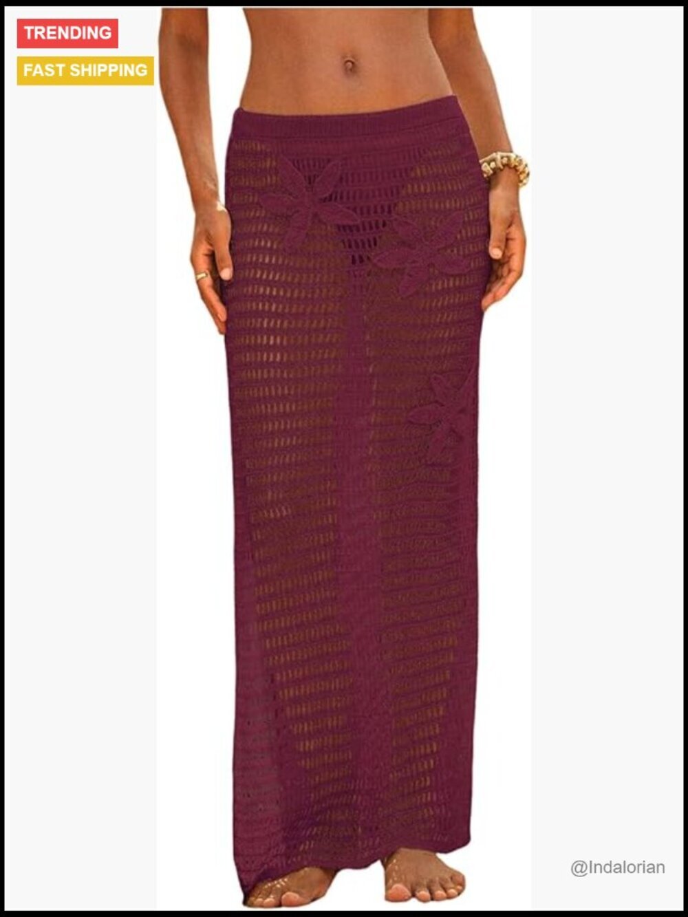 Crochet Cover Up Long Skirt 3D Floral Split Hollow Out Beach Swimwear